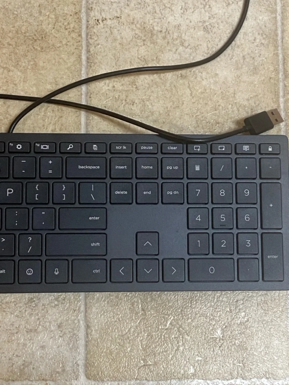 HP Slim Black Wired USB Full-Size Keyboard with Numeric Keypad